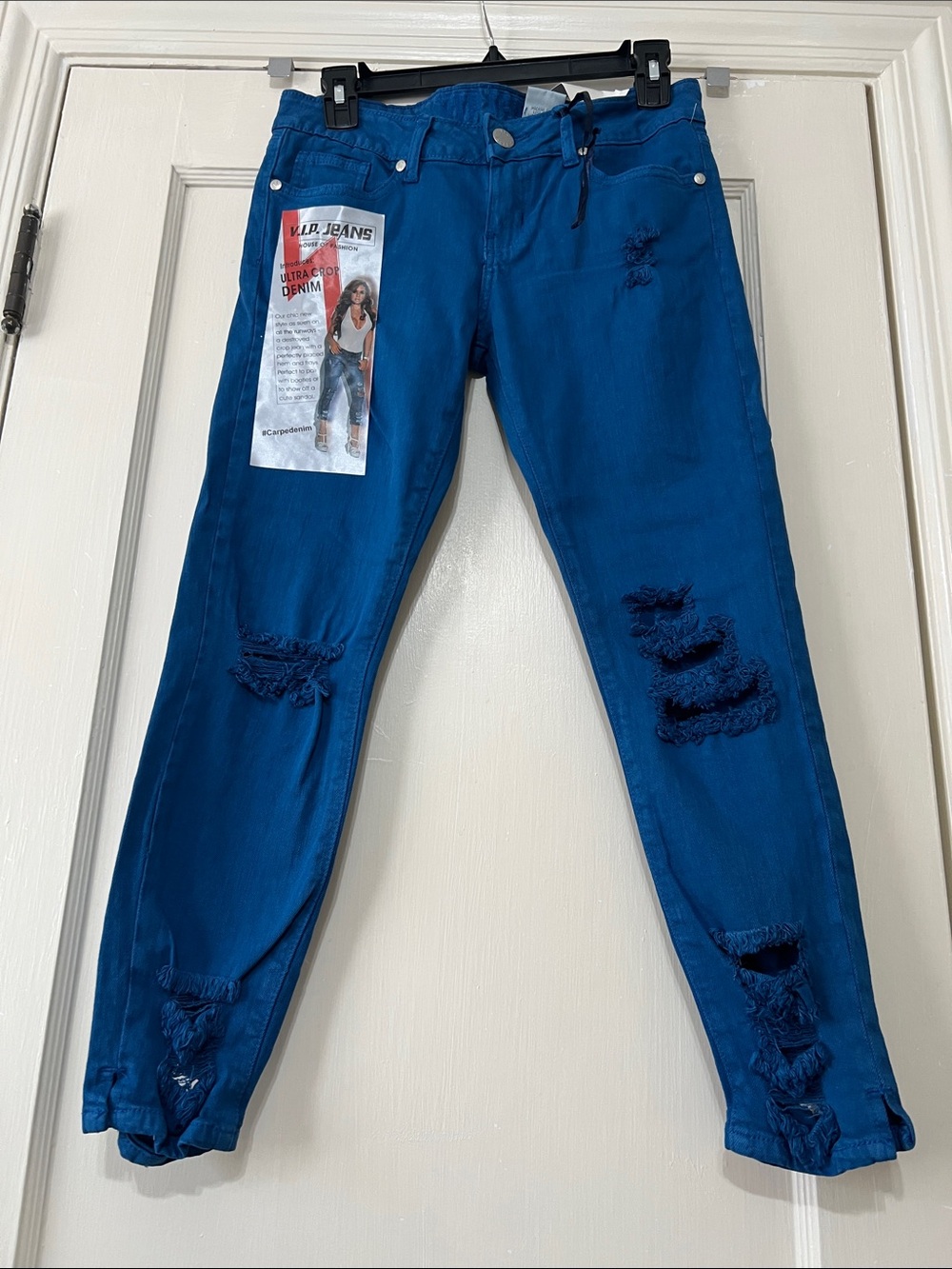 VIP Ultra Crop Women's Distressed Blue Denim Jeans